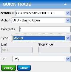 Stock Quick Trade Panel Option Quick Trade Panel The Quick Trade panel automatically adjusts to display options information after you enter an option symbol.