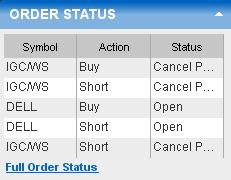 Order Status View the status of your open orders. Includes a link to the Order Status & Messages tab to see the full Order Status display.