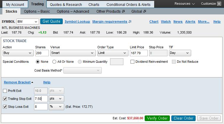 Following are descriptions of each of the features in the Trade Stocks tab: Stock and/or option symbols and price and volume data shown here are for illustrative purposes only. Charles Schwab & Co.