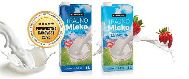 Based on the Rules and Regulations for rating the quality of milk and dairy products by the dairy interest group (GIZ) of Slovenia, Mercator UHT-treated milk scored an excellent quality score,