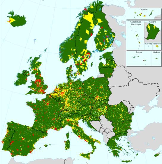 Degree of urbanisation Population N of cities* Urban absolute Europe % Rural areas 154 125 040 28.3 Towns and suburbs** 155,900,491 31.2 Cities* 203,078,408 40.