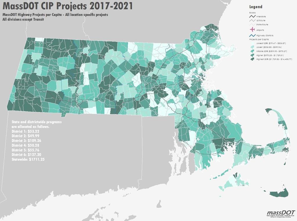 Spending per capita was greatest in the Berkshires as well as in lower population areas surrounding