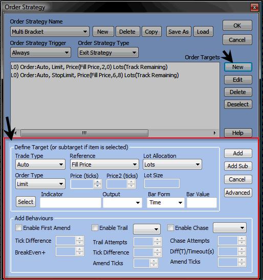 10) Menu for Order Targets The list of actions that can be used for creating, editing and deleting order targets are shown here.