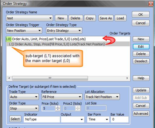 Add Sub First select an order target that has already been added to the Order Target window. Click New to open the Define Order Targets window.
