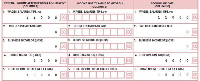 GA Form 500 GA Form 500, Page 8, Schedule 3 (Continued) Lines 2 and 3:skip Line 4 Equals: Federal Form 1040NR EZ, Line 4 (State