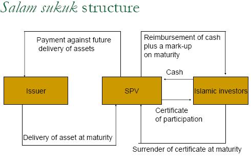 The following chart 2.8 is another illustrating for Sukuk that based on Salam contract (8). First, SPV is established by the issuer.