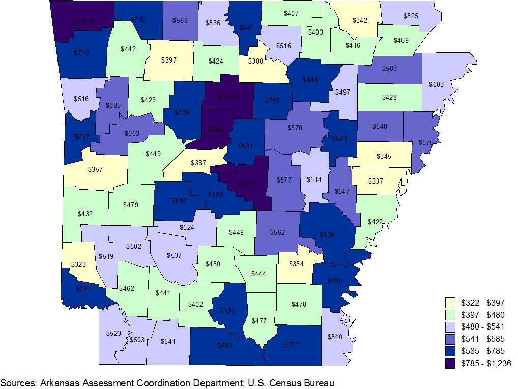 Figure 15: Estimated Property Tax Revenue per Capita, 2011 Property taxes generated revenue equal to 2% of Arkansas