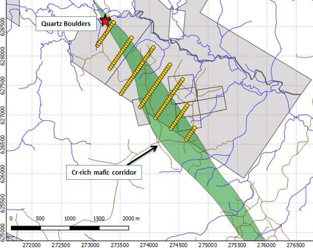 Goldstar Target Drill Plan Quartz Vein outcrops 7km long High Chrome Corridor (up