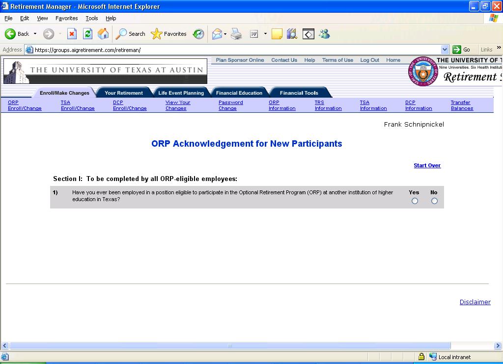 Enrolling in ORP Page 10 Before making provider selections, first complete the ORP Acknowledgment for New Participants.