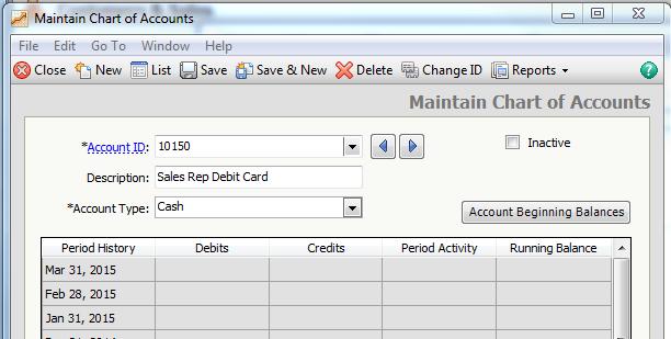 Entering the Account ID and Description When you click into the Account ID cell Sage 50 Complete Accounting will usually present you with the