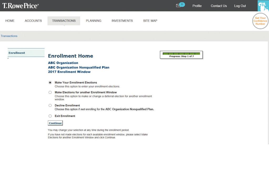 Section 2 ENROLLING IN YOUR PLN STEP 1: ENROLLMENT HOME The progress bar shows you how many steps you have completed.