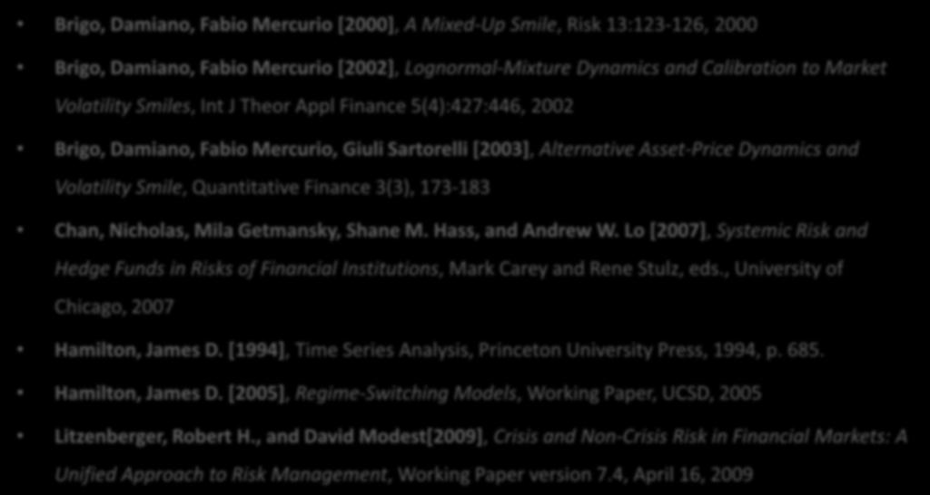 Literature Sampling Brigo, Damiano, Fabio Mercurio [2000], A Mixed-Up Smile, Risk 13:123-126, 2000 Brigo, Damiano, Fabio Mercurio [2002], Lognormal-Mixture Dynamics and Calibration to Market