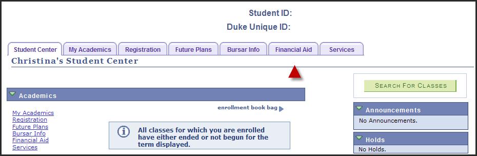 As of June 2009, the manner in which students access their Financial Aid information at Duke University has changed.