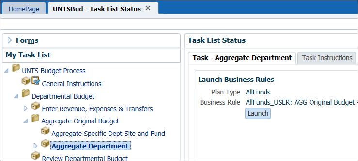 b. Click Launch and a screen will appear. The Department Manager will need to select a parent Department. c. Click on the Member Selection icon,, to change the member.