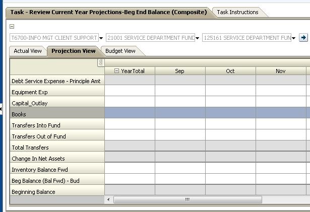 All values in the Projection tab will