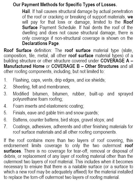 Roof Surface Endorsement Example How Losses are Settled: How the