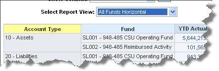 Report View: Summary by CSU Fund Pivot Shows a trial balance at the CSU Fund level which equates to FIRMS and the SAM7 report.