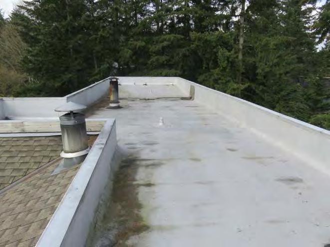The perimeter pitched roofs are surfaced with laminate asphalt composition roof surfacing.