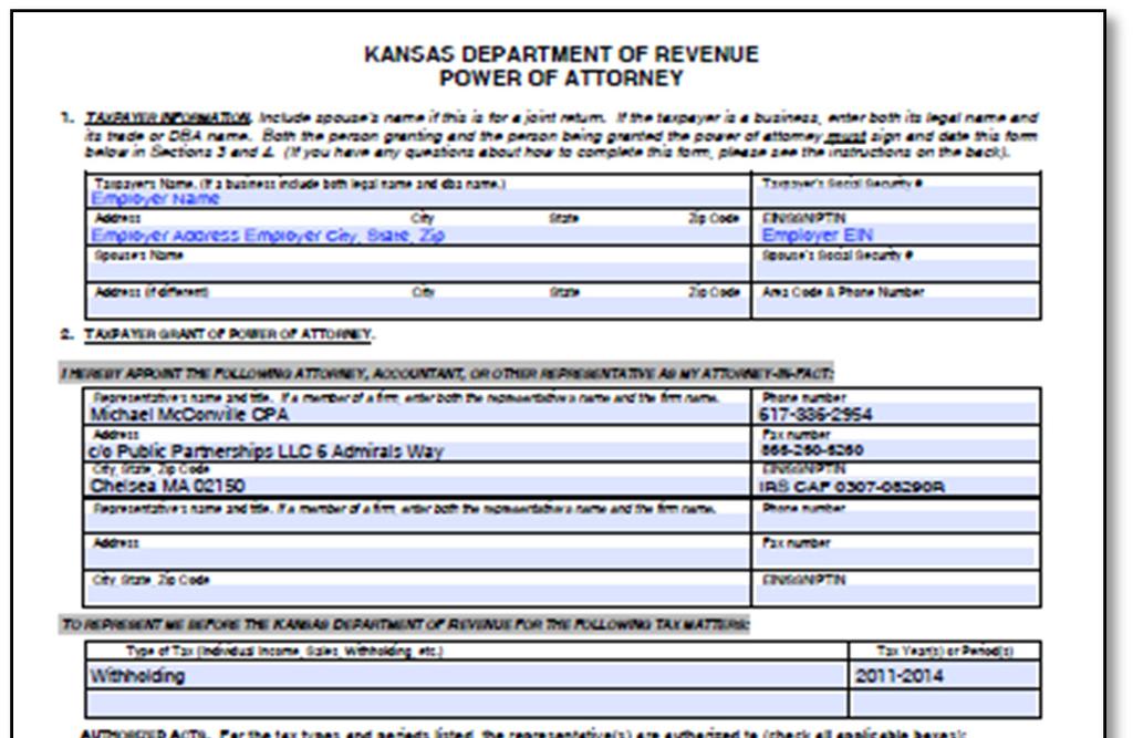 KS DO-10 Power of Attorney This form tells the Kansas Department of Revenue that you are allowing PPL to represent you in
