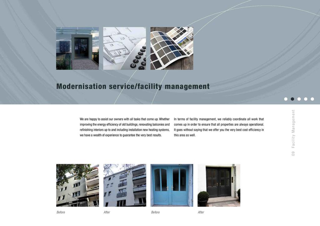 'NAL tve Til Modernisation service/facility management We are happy to assist our owners with all tasks that come up Whether improving the energy efficiency of old buildings renovating balconies and