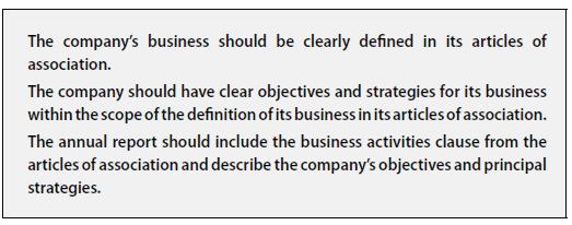 P. 34 Corporate Governance Report Business In accordance with common practice for Norwegian incorporated companies, business activities are not precisely defined in the articles of incorporation.