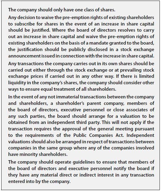 P. 36 Corporate Governance Report annual general meeting. This shall also apply to mandates granted to the Board for the Company to purchase its own shares.
