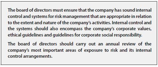 P. 48 Corporate Governance Report Risk management and internal control To manage the Company specific risks and risk inherent in the industry, and to comply with international and national