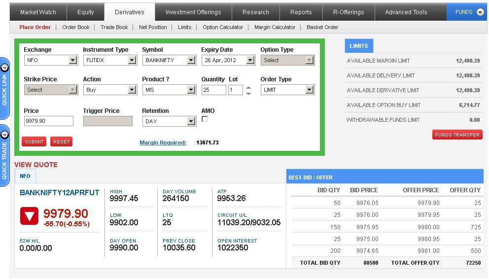 Equity & Derivatives Place Order (For Derivatives) Place Order Feature: 1.