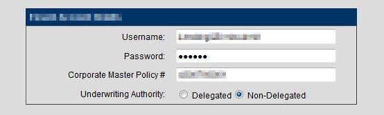 Enter the Radian assigned username, password and master policy number; then select one of