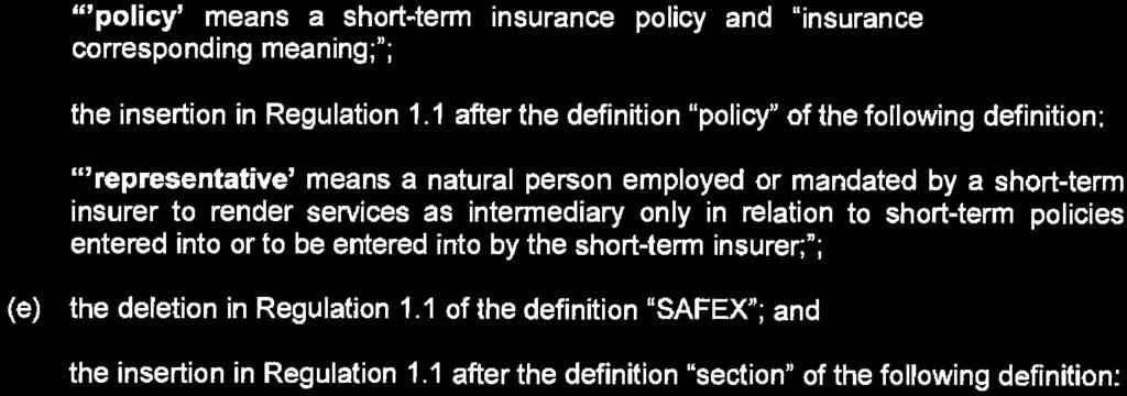 STAATSKOERANT, 23 DESEMBER 2016 No. 40515 85 "'policy' means a short -term insurance policy and "insurance corresponding meaning; "; the insertion in Regulation 1.