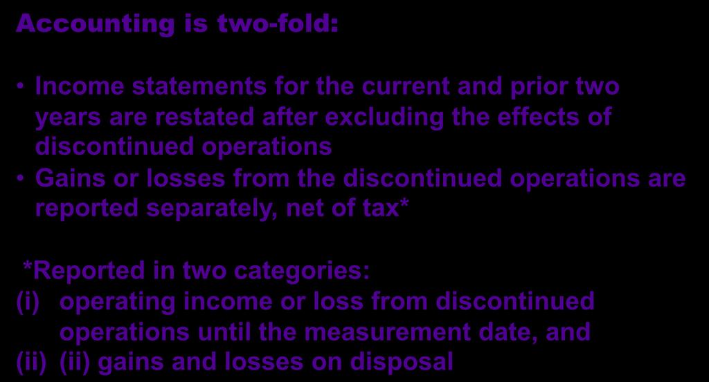 6-14 Non-Recurring Items Discontinued Operations Accounting is two-fold: Income statements for the current