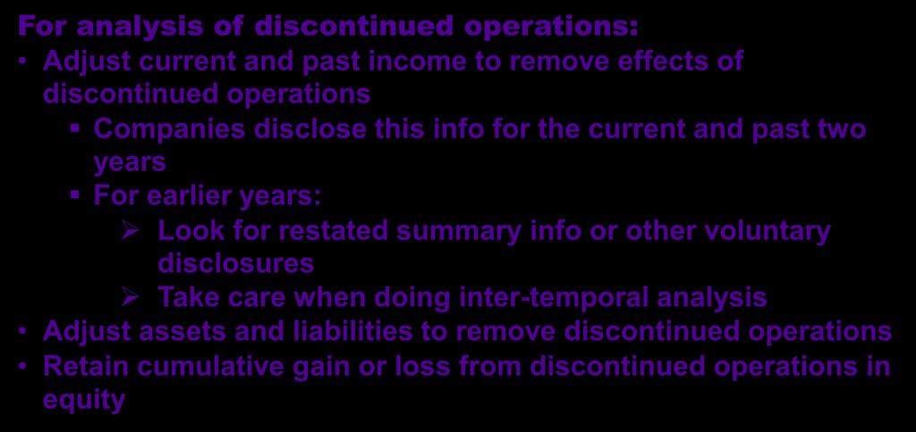 6-15 Non-Recurring Items Discontinued Operations For analysis of discontinued operations: Adjust current and past income to remove effects of discontinued operations Companies disclose this info for