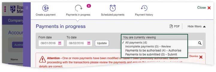 Select the payment(s) you want to authorise. 2. Select the Authorise button to authorise the payment(s).