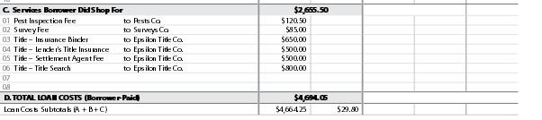 CD Page 2 Section C Services You can Shop Services Borrower Did Shop For To whom paid Paid by All costs paid