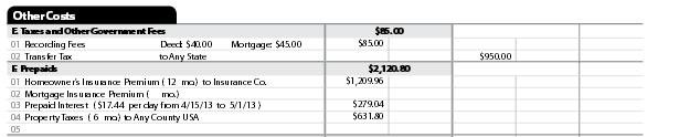 CD Page 2 Section E & F Other Costs Recording fees must show detail Transfer