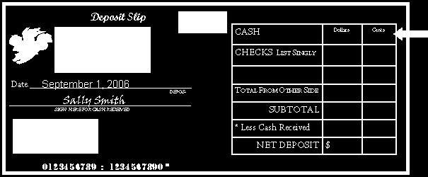 Completing a Deposit Slip Cash The total amount of cash being deposited