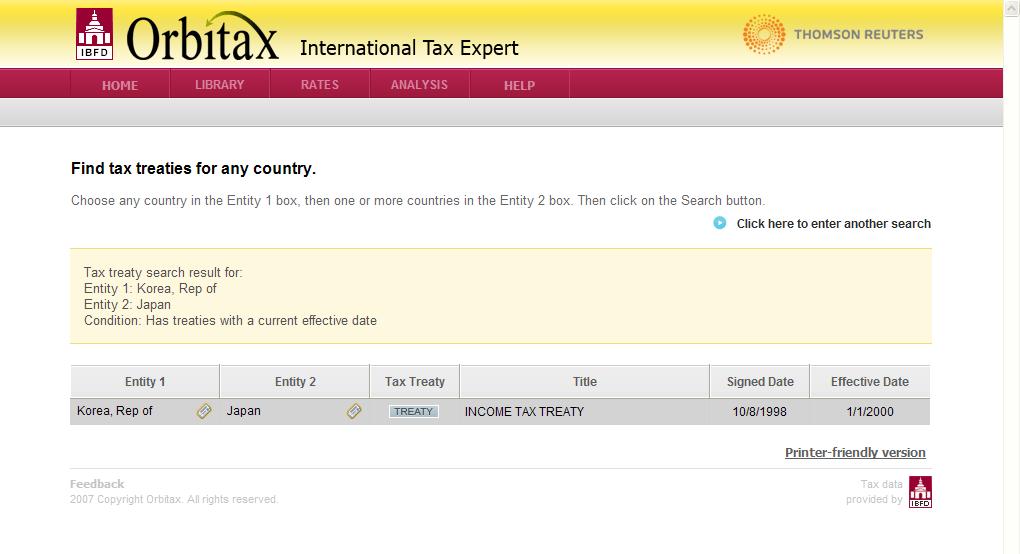 In this example, a search for a tax treaty between South Korea and Japan revealed
