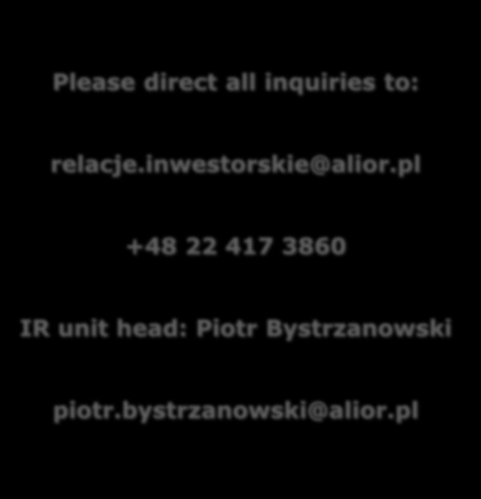 CONTACT DETAILS Please direct all inquiries to: relacje.inwestorskie@alior.