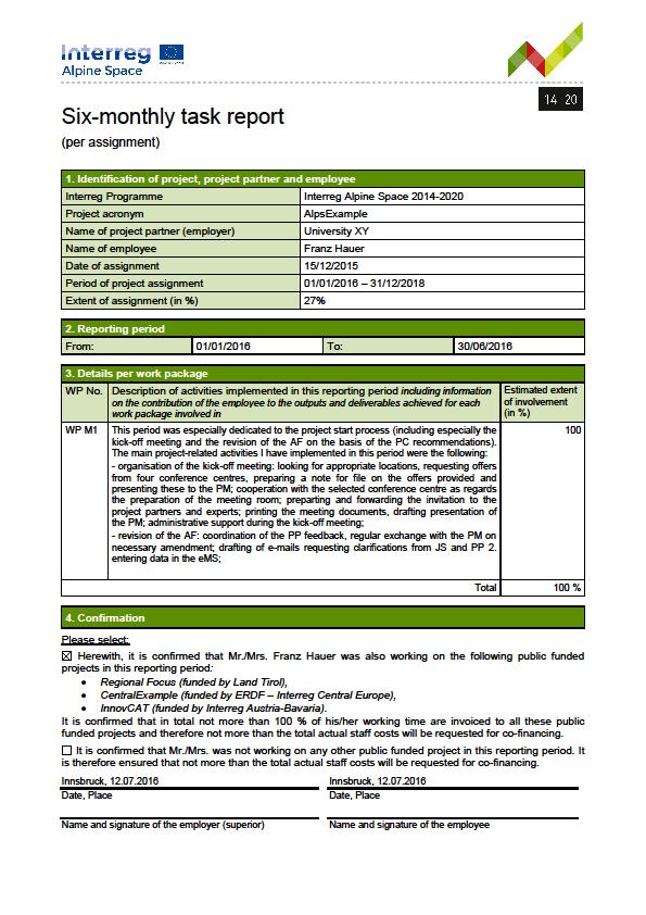 Practical example The following example is connected to the example of a project assignment presented in the guidance on the assignment: Franz Hauer, employee of the project partner organization