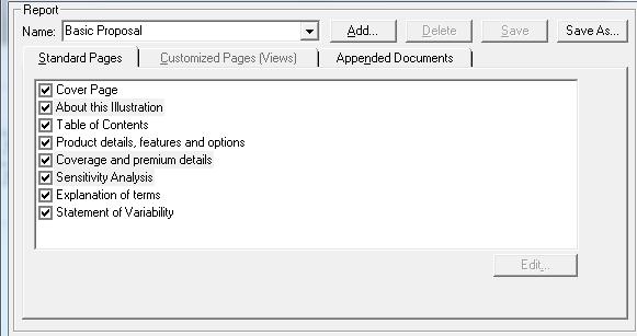 Creating a report and setting report defaults This sheet will show you how to display your Illustration Report with the pages you have selected.