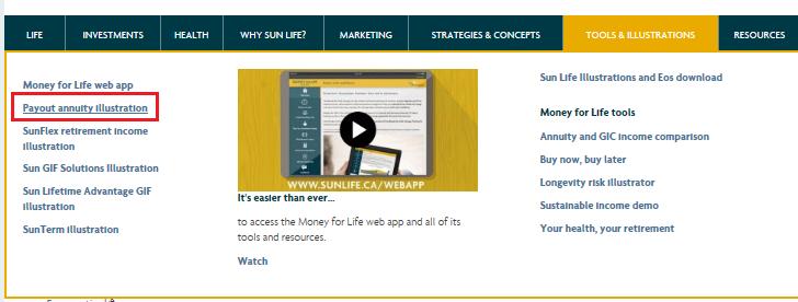 Running a payout annuity quote using the online tool. 1) Go to www.sunlife.ca/advisor.