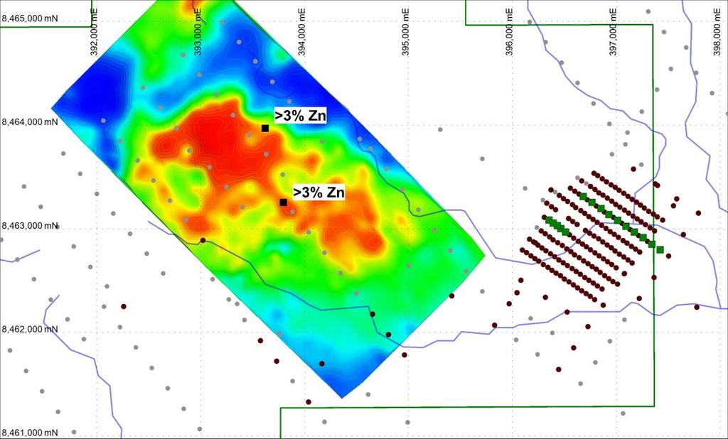MMIM results strengthen the geological interpretation of a potential zinc and lead mineralised body within the zone of anomaly.
