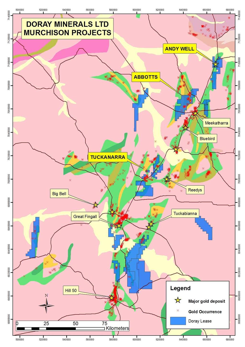 Murchison Major strategic landholding in world-class gold province Large positions on major mineralised structures Substantial