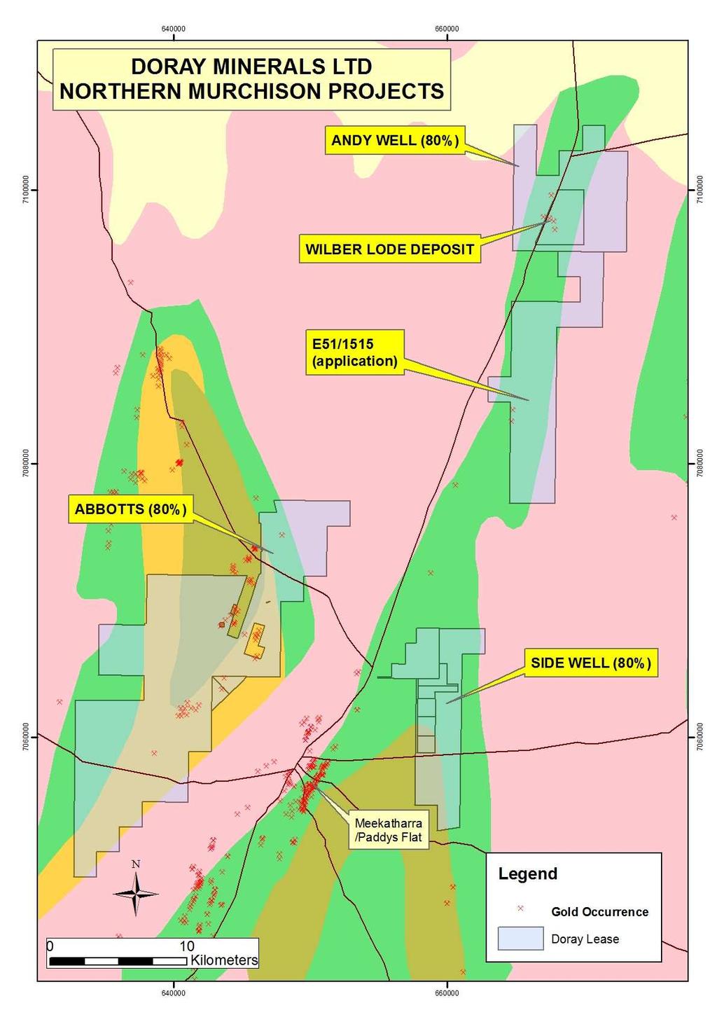 Andy Well Andy Well Gold Project (Doray 80%) 45km north of Meekatharra via major highway Northern end of Meekatharra Greenstone Belt High grade Wilber Lode deposit High
