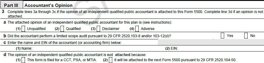 FORM 5500 SCHEDULE H Part III Accountant s Opinion Ensure that information reported in this part is
