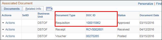 Check the Document Type for Requisition, then the Doc ID for the Requisition Number. 3. Click the Go to Source Inquiry link.