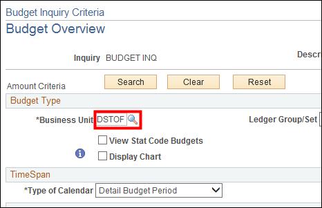 The Budget Overview window displays. 10. In the Search Results, select CC_UPE_PR group Expense. 7. In Description, enter a description of your budget inquiry.