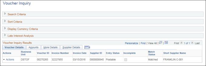 Number, Invoice Date, Match Status (Matched means the invoice was Paid), and the