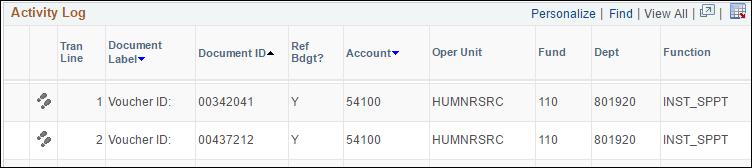 In Budget Overview Results, in the Account column, click the account number for which you want to view purchase orders.