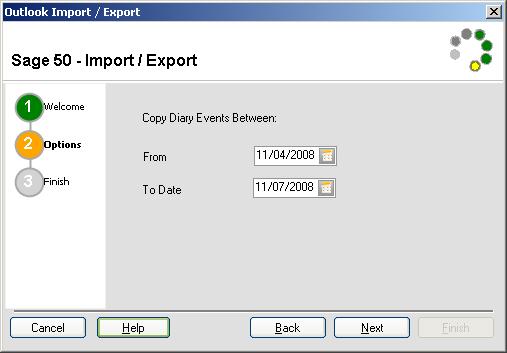 3. Use the From and To Date Calendar drop-down buttons to choose a date range for your Microsoft Outlook import action. 4.